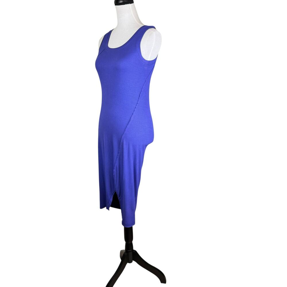 Heather Women's Purple Soft Ribbed Slim Sleeveless Knee Length Tank Dress - Picture 3 of 8